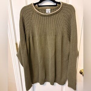 Columbia Knit Sweater Men’s 3XB Olive Green Ribbed Crewneck 100% Cotton